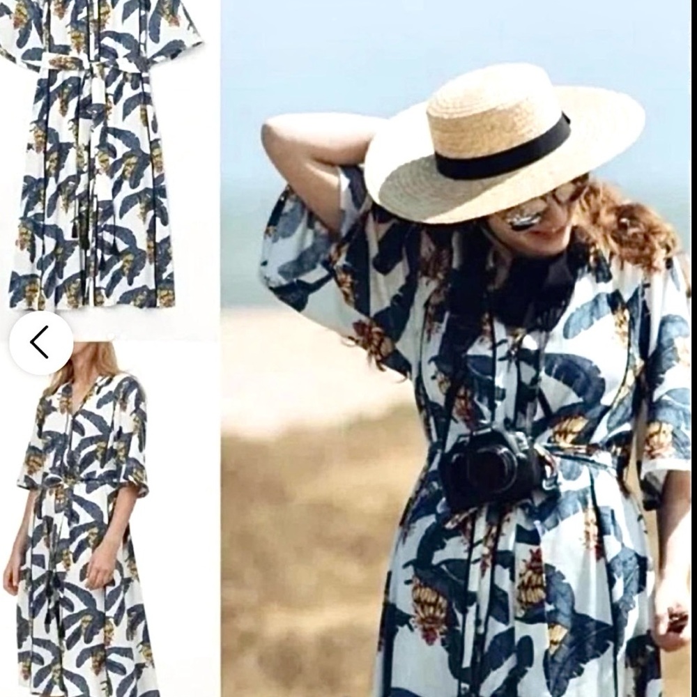 Desmond & Dempsey H&M Tropical White Blue Banana Leaf Dress Women’s Size M NWOT - Picture 3 of 12